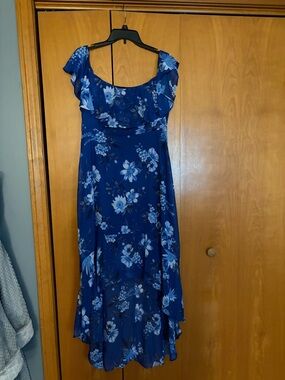 Crystal Doll Blue Floral High-Low Maxi Dress